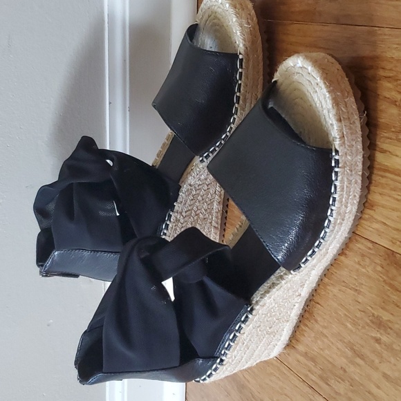 Eileen Fisher Wiley Espadrille Black Wedge Sandal Size 8 - Picture 2 of 13